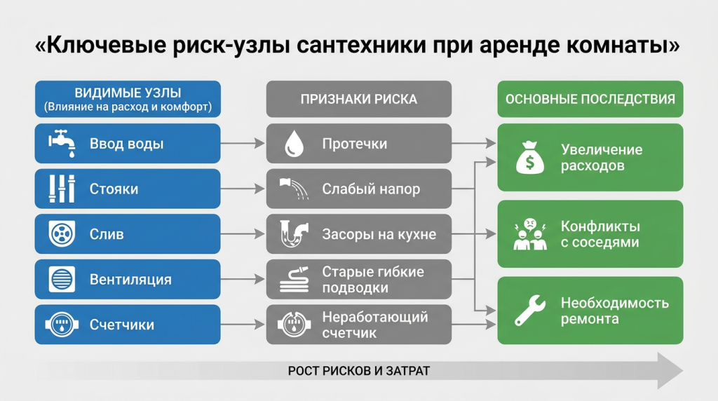 Ключевые риск-узлы сантехники при аренде комнаты