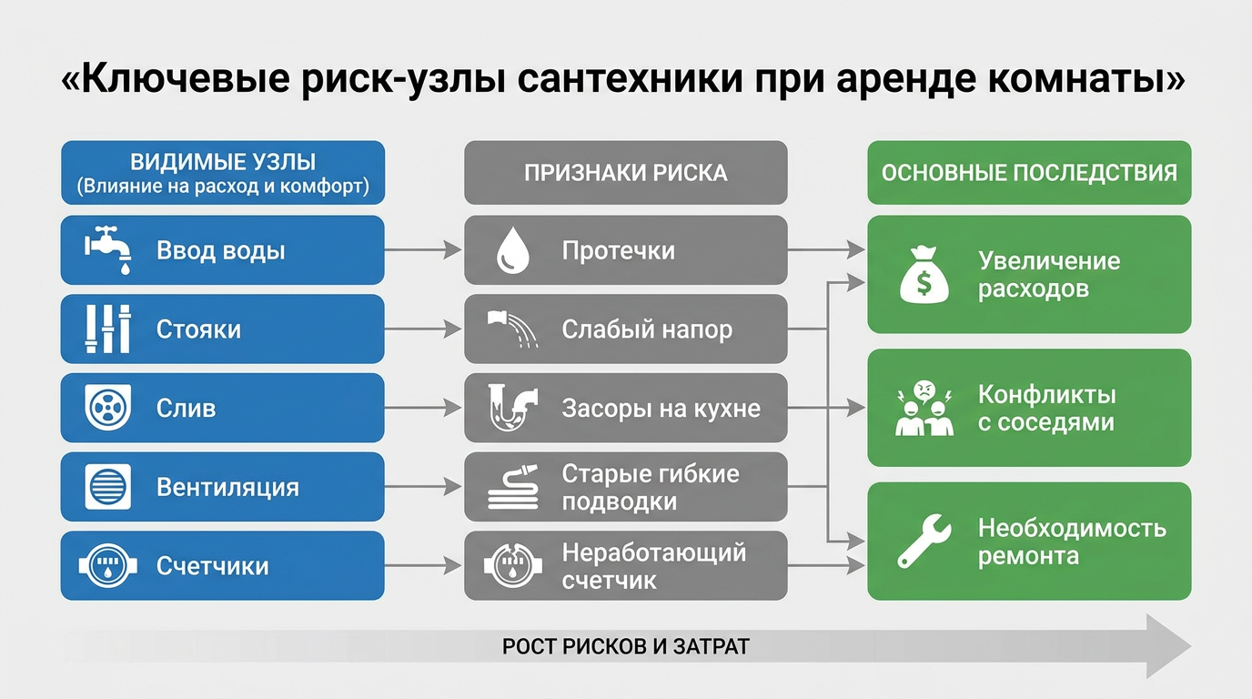 Ключевые риск-узлы сантехники при аренде комнаты